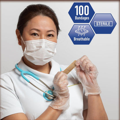 MED PRIDE Hypoallergene Pflaster für empfindliche Haut, Latex- & Gummifrei, nicht haftendes Pad, steril, einzeln verpackt (3/4'' x 3'' - 100 Stück)