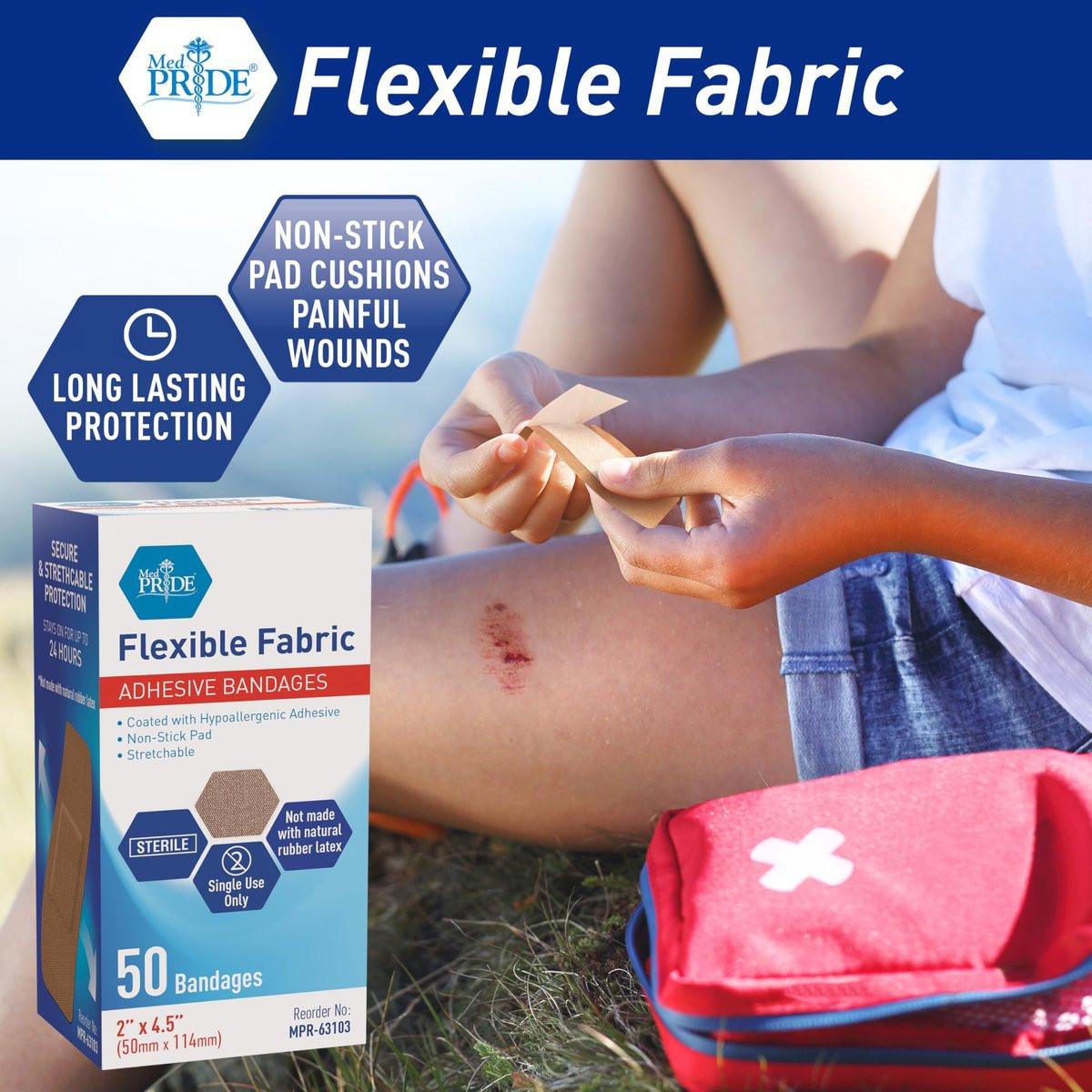 MED PRIDE Sterile Hypoallergene Stoff-Pflaster, latexfrei, einzeln verpackt, flexibel und atmungsaktiv (2” x 4,5'' - 50 Stück)
