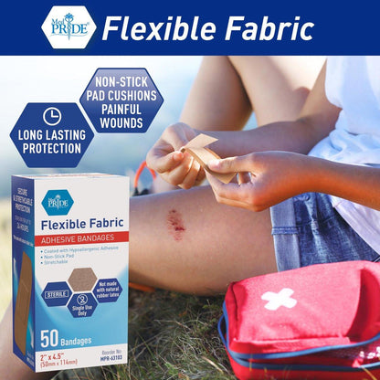 MED PRIDE Sterile Hypoallergene Stoff-Pflaster, latexfrei, einzeln verpackt, flexibel und atmungsaktiv (2” x 4,5'' - 50 Stück)