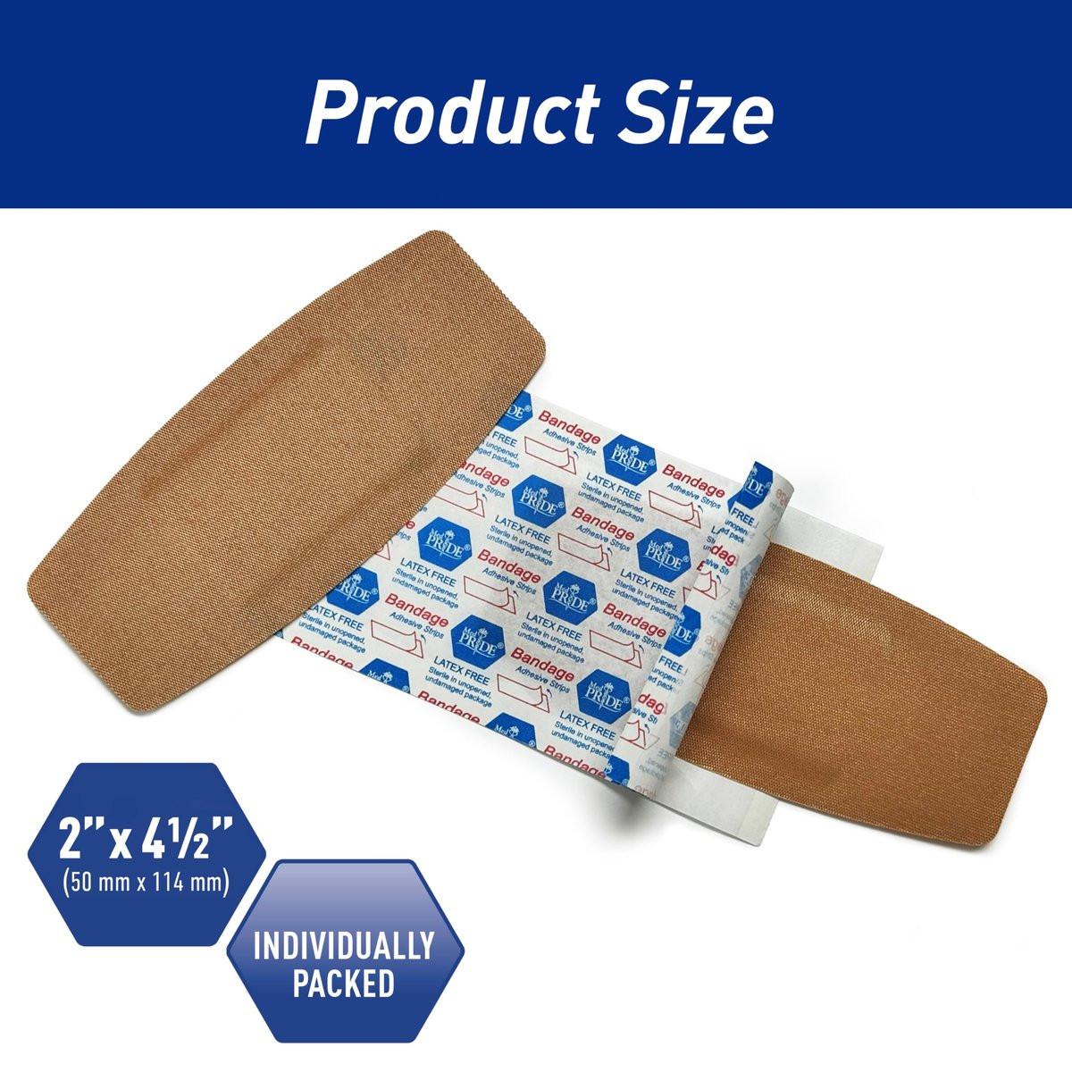 MED PRIDE Sterile Hypoallergene Stoff-Pflaster, latexfrei, einzeln verpackt, flexibel und atmungsaktiv (2” x 4,5'' - 50 Stück)
