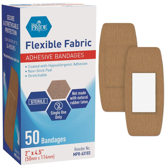 MED PRIDE Sterile Hypoallergene Stoff-Pflaster, latexfrei, einzeln verpackt, flexibel und atmungsaktiv (2” x 4,5'' - 50 Stück)