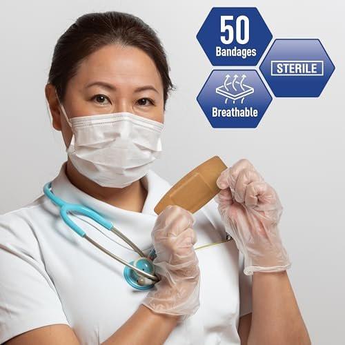 MED PRIDE Sterile Hypoallergene Stoff-Pflaster, latexfrei, einzeln verpackt, flexibel und atmungsaktiv (2” x 4,5'' - 50 Stück)