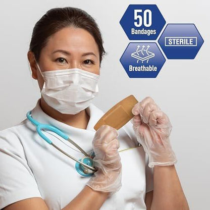 MED PRIDE Sterile Hypoallergene Stoff-Pflaster, latexfrei, einzeln verpackt, flexibel und atmungsaktiv (2” x 4,5'' - 50 Stück)
