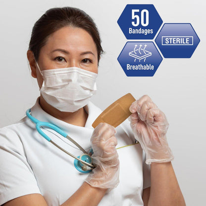 MED PRIDE Sterile Hypoallergene Stoff-Pflaster, latexfrei, einzeln verpackt, flexibel und atmungsaktiv (2” x 4,5'' - 50 Stück)
