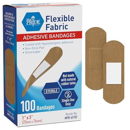 MED PRIDE Hypoallergene Latexfreie Stoff-Pflaster, nicht haftendes Pad, steril, einzeln verpackt (1'' x 3'' - 100 Stück)