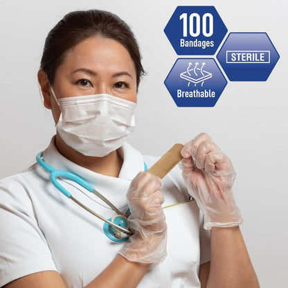 MED PRIDE Hypoallergene Latexfreie Stoff-Pflaster, nicht haftendes Pad, steril, einzeln verpackt (1'' x 3'' - 100 Stück)