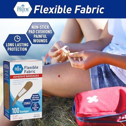 MED PRIDE Hypoallergene Latexfreie Stoff-Pflaster, nicht haftendes Pad, steril, einzeln verpackt (1'' x 3'' - 100 Stück)