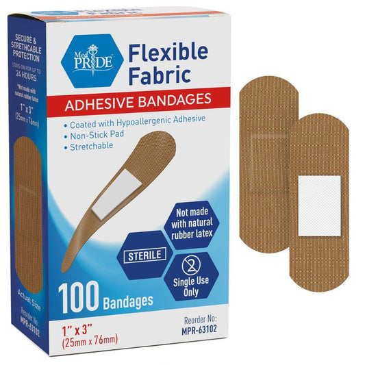 MED PRIDE Hypoallergene Latexfreie Stoff-Pflaster, nicht haftendes Pad, steril, einzeln verpackt (1'' x 3'' - 100 Stück)