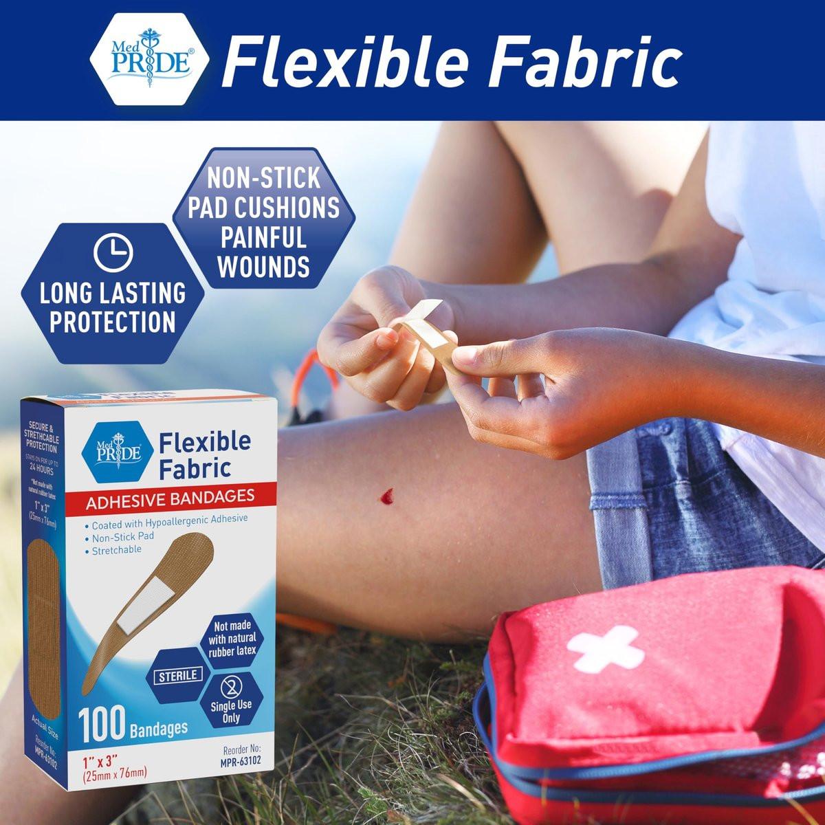 MED PRIDE Hypoallergene Latexfreie Stoff-Pflaster, nicht haftendes Pad, steril, einzeln verpackt (1'' x 3'' - 100 Stück)