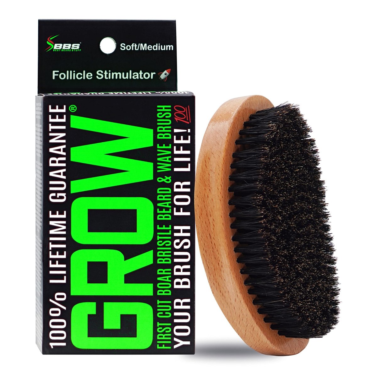 GROW Bartbürste & 360 Wave Bürste für Männer – Natürliche Wildschweinborsten für volleres, dichteres Haar, Bart & Schnurrbart – Premium in voller Größe zum Peeling, Stärkung der Haare, Stimulierung & Förderung des Wachstums
