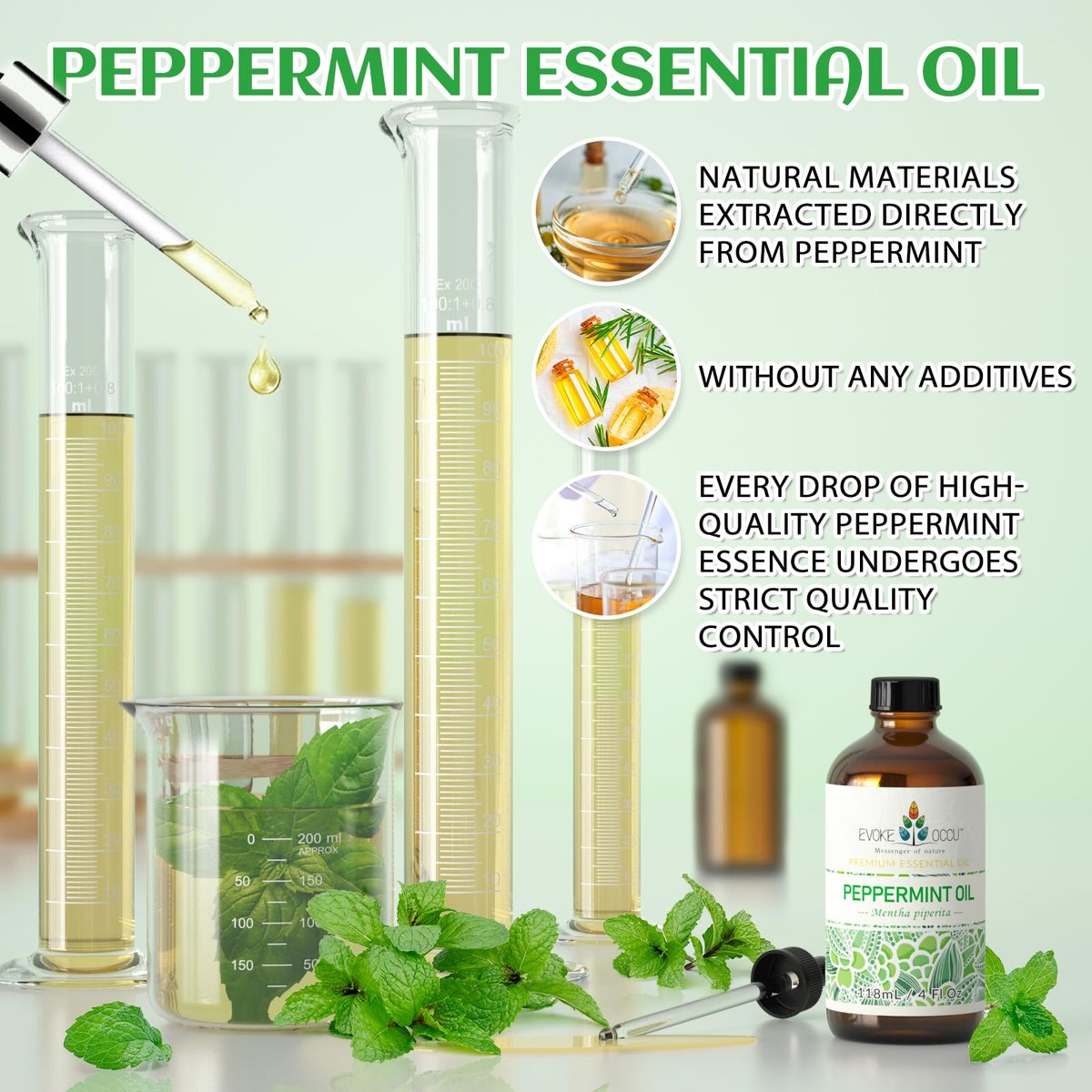 EVOKE OCCU Pfefferminzöl 118 ml – 100% reines und natürliches ätherisches Öl für Aromatherapie, Diffuser, Haare, Haut und Massage