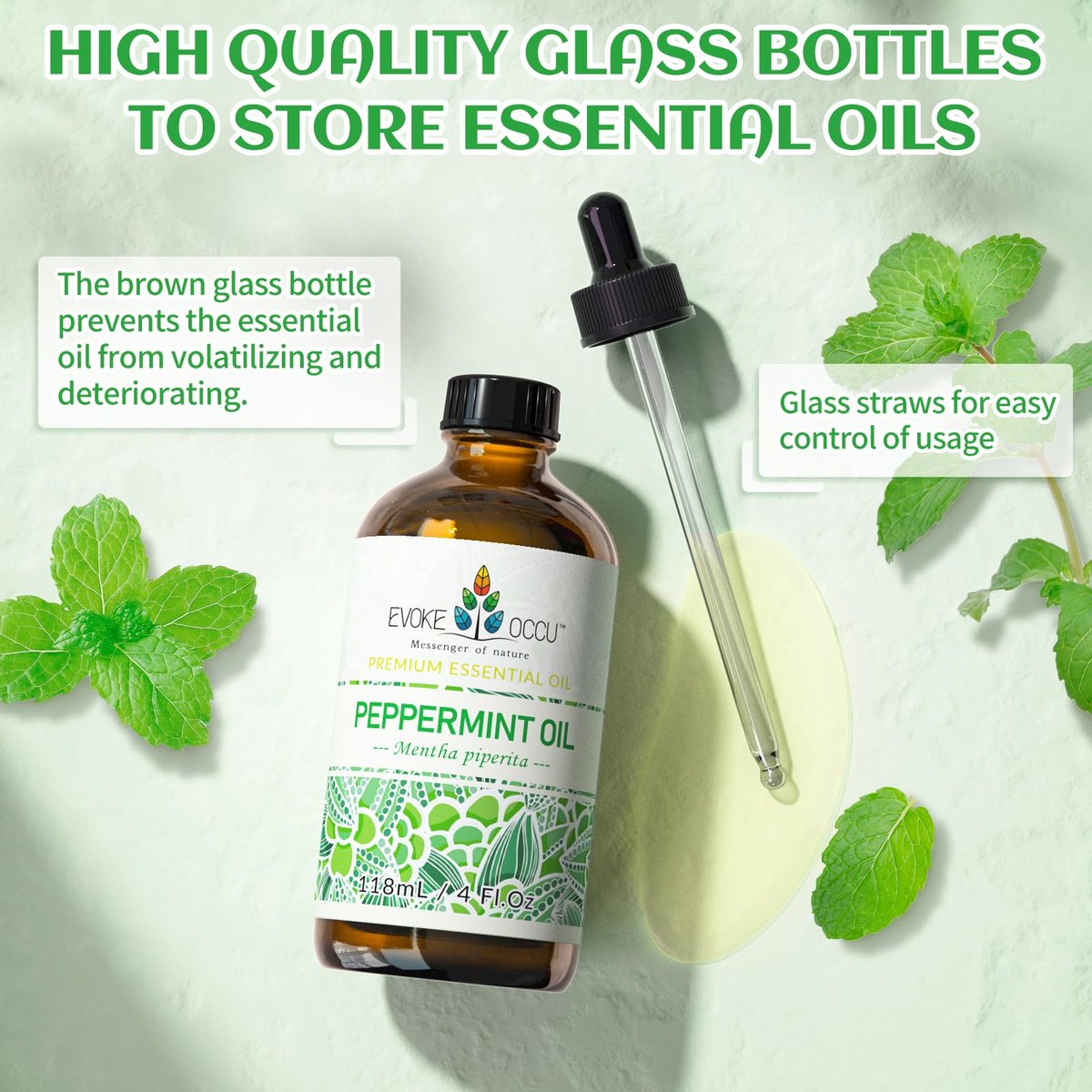 EVOKE OCCU Pfefferminzöl 118 ml – 100% reines und natürliches ätherisches Öl für Aromatherapie, Diffuser, Haare, Haut und Massage