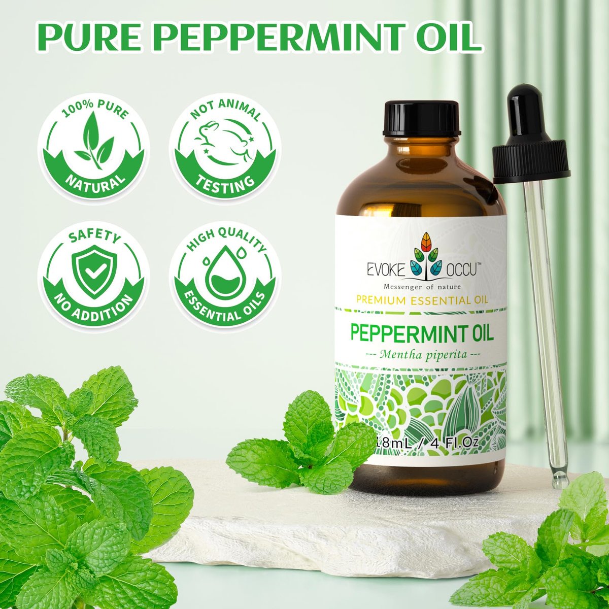 EVOKE OCCU Pfefferminzöl 118 ml – 100% reines und natürliches ätherisches Öl für Aromatherapie, Diffuser, Haare, Haut und Massage