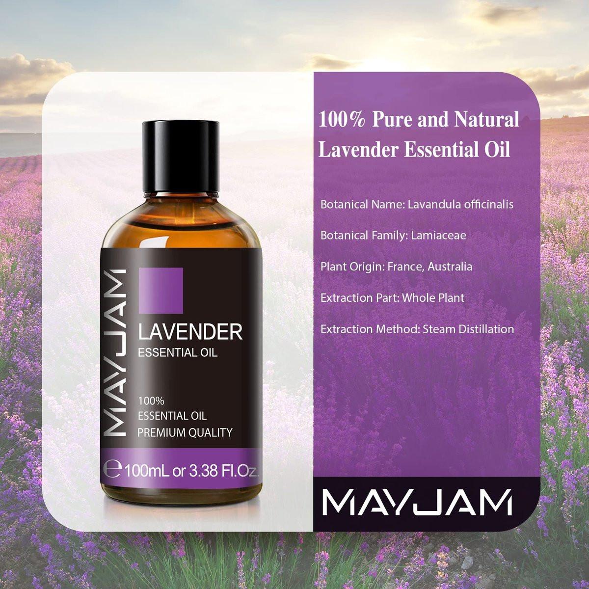 Lavendel Ätherisches Öl 100ml – MAYJAM Reines Lavendelöl für Diffuser, Massage, Seifen- und Kerzenherstellung – Große 3,38 Flaschen