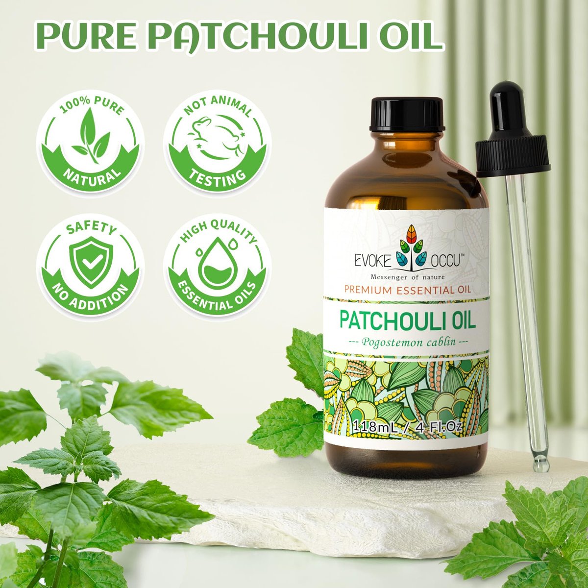 EVOKE OCCU Patchouli Ätherisches Öl für Diffuser, Hautduft, DIY Kerzen- und Seifenherstellung - 118 ml
