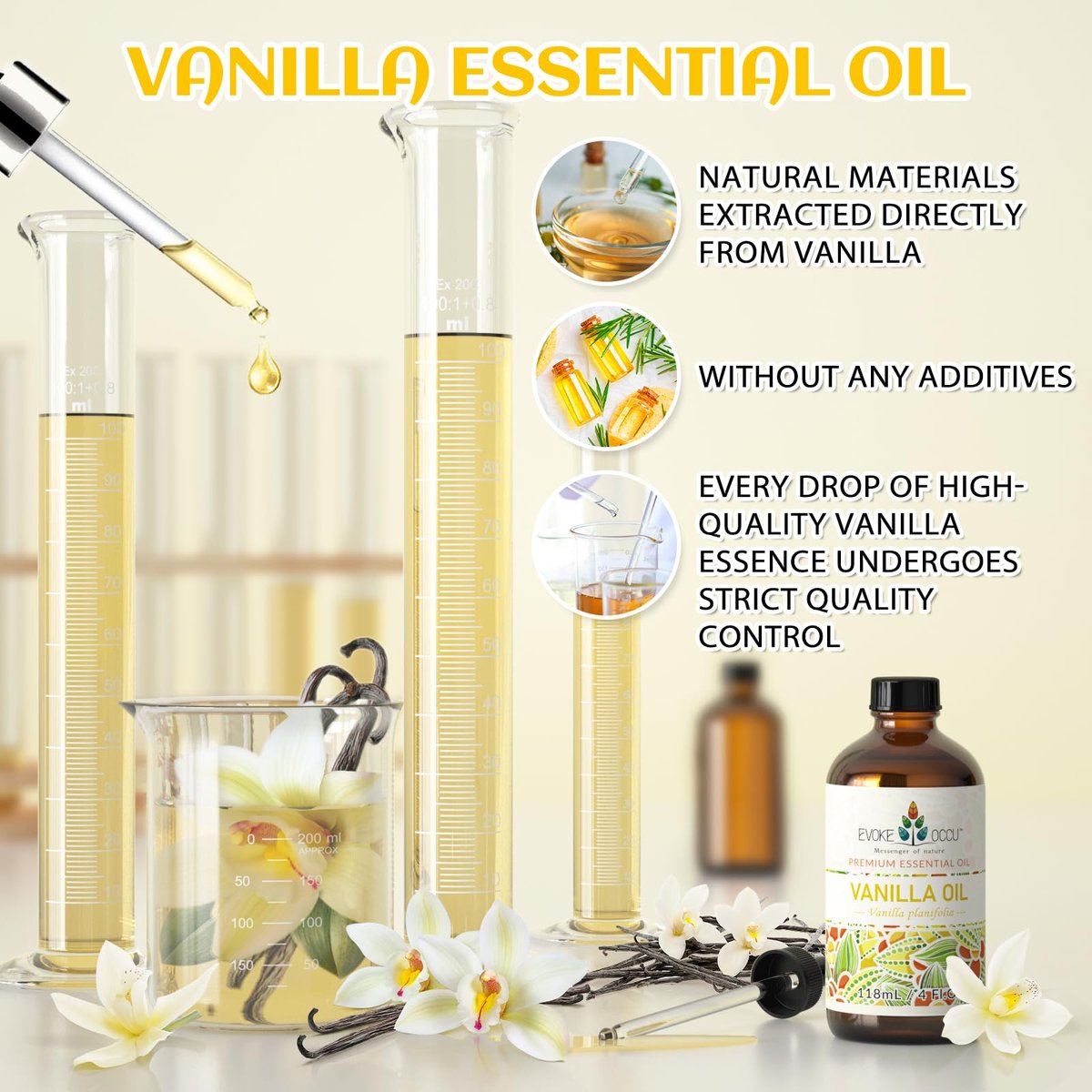EVOKE OCCU Vanille Ätherisches Öl – 118 ml – für Entspannung im Home Office, Wohnzimmer, Diffuser, Kerzen, Seife