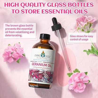 EVOKE OCCU Reines & Natürliches Geranienöl für Haut, Haare, Diffuser, Aromatherapie - 118 ml