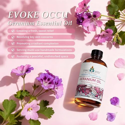 EVOKE OCCU Reines & Natürliches Geranienöl für Haut, Haare, Diffuser, Aromatherapie - 118 ml