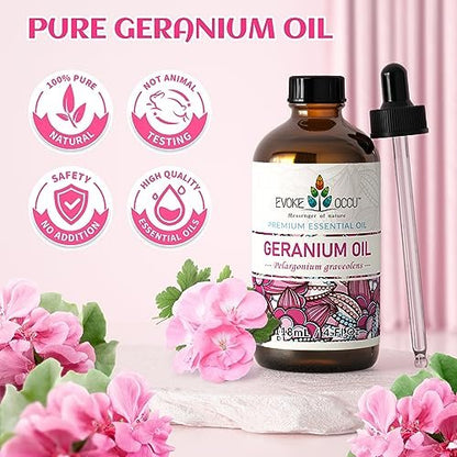 EVOKE OCCU Reines & Natürliches Geranienöl für Haut, Haare, Diffuser, Aromatherapie - 118 ml