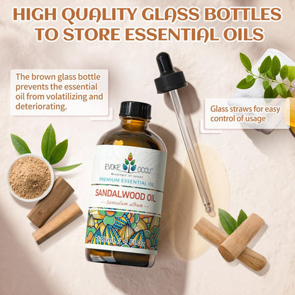 EVOKE OCCU Sandelholz Ätherisches Öl für Hautpflege, Diffuser, Parfüm, Kerzen- und Seifenherstellung - 118 ml