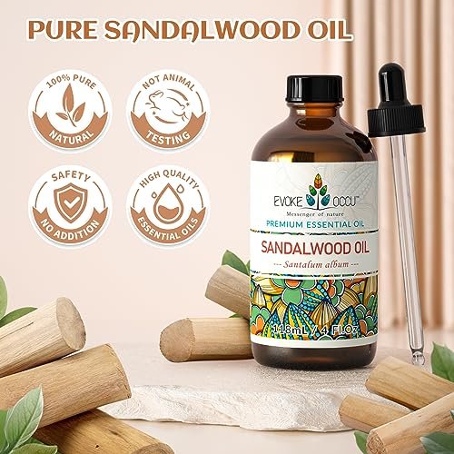 EVOKE OCCU Sandelholz Ätherisches Öl für Hautpflege, Diffuser, Parfüm, Kerzen- und Seifenherstellung - 118 ml
