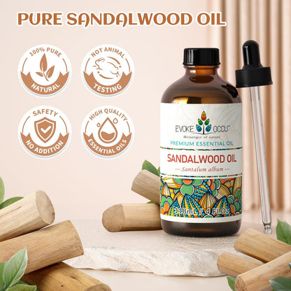 EVOKE OCCU Sandelholz Ätherisches Öl für Hautpflege, Diffuser, Parfüm, Kerzen- und Seifenherstellung - 118 ml