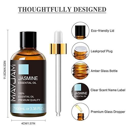 MAYJAM Jasmin ätherisches Öl mit Glaspipette – 100 ml reines Naturöl für Diffuser, Seifen- und Kerzenherstellung