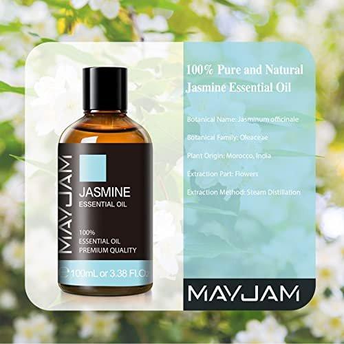 MAYJAM Jasmin ätherisches Öl mit Glaspipette – 100 ml reines Naturöl für Diffuser, Seifen- und Kerzenherstellung