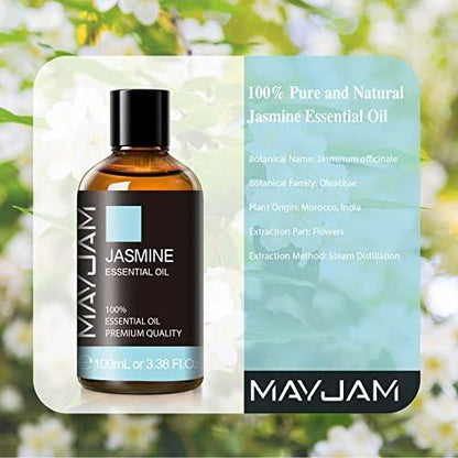 MAYJAM Jasmin ätherisches Öl mit Glaspipette – 100 ml reines Naturöl für Diffuser, Seifen- und Kerzenherstellung