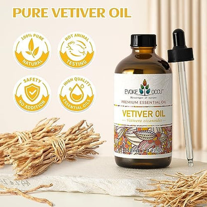EVOKE OCCU Reines & Natürliches Vetiver Ätherisches Öl für Haut, DIY, Kerzen- und Seifenherstellung - 118 ml