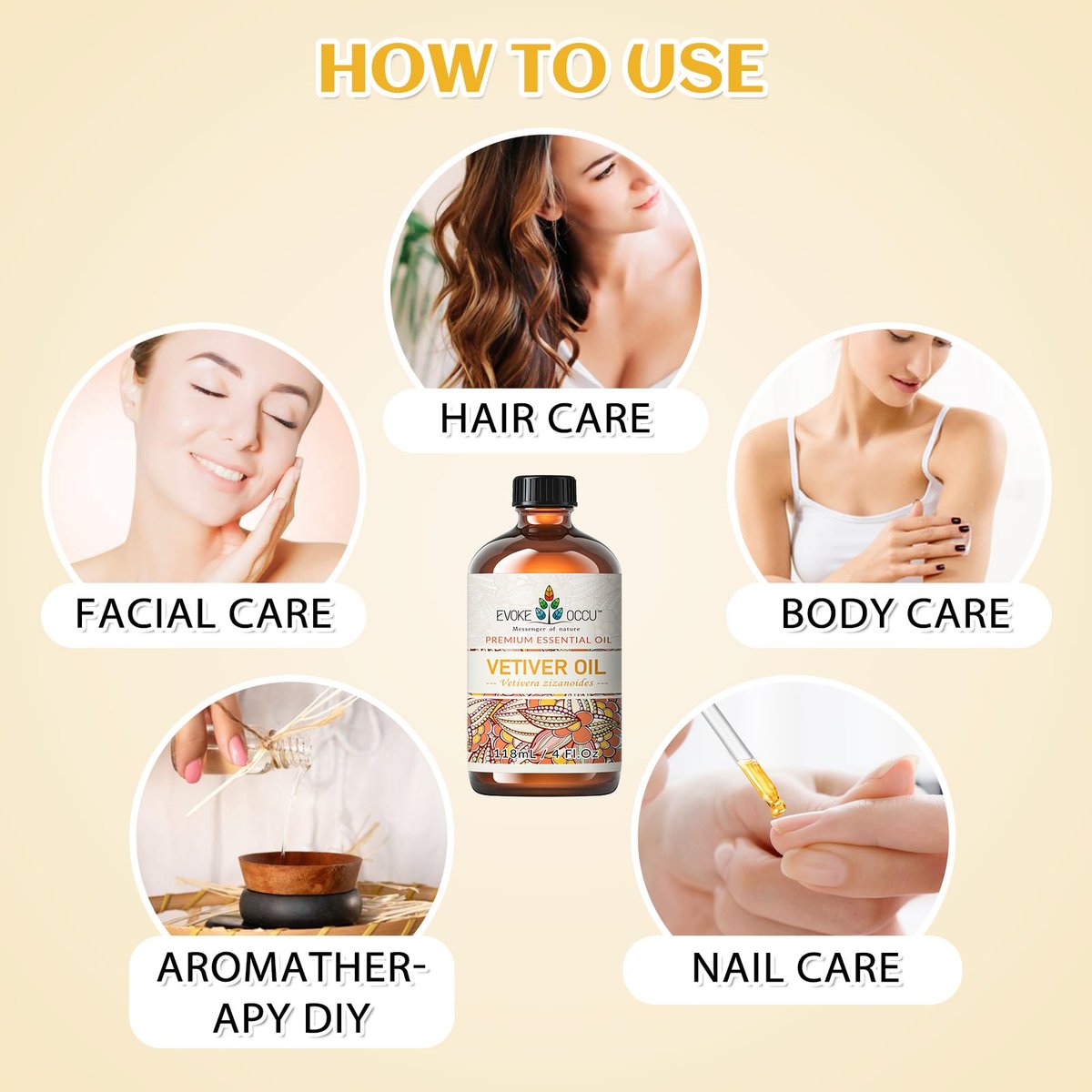 EVOKE OCCU Reines & Natürliches Vetiver Ätherisches Öl für Haut, DIY, Kerzen- und Seifenherstellung - 118 ml
