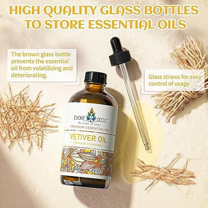 EVOKE OCCU Reines & Natürliches Vetiver Ätherisches Öl für Haut, DIY, Kerzen- und Seifenherstellung - 118 ml