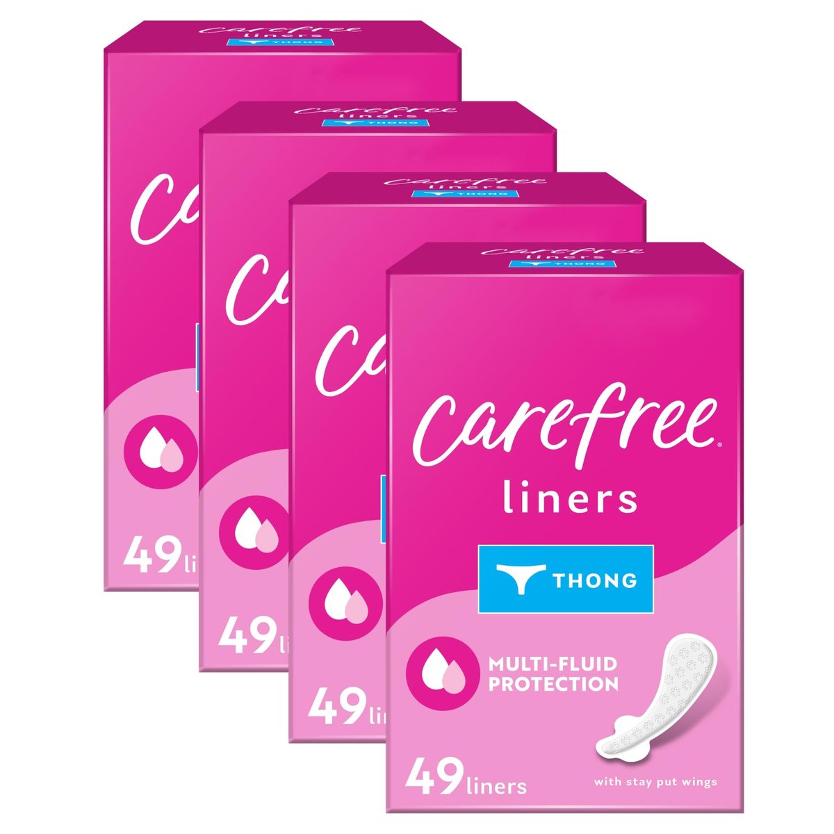 Carefree Slipeinlagen für Frauen, String-Einlagen, unverpackt, unparfümiert | Slipeinlagen für leichte Perioden und Auslaufschutz | 196 Stück (4 Packungen à 49 Stück)