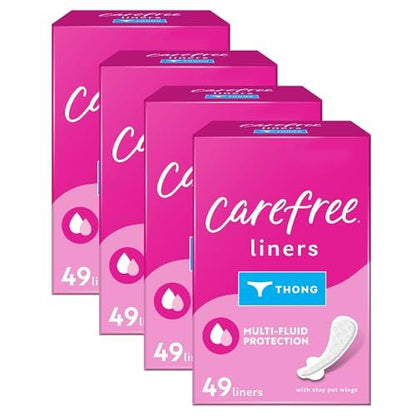 Carefree Slipeinlagen für Frauen, String-Einlagen, unverpackt, unparfümiert | Slipeinlagen für leichte Perioden und Auslaufschutz | 196 Stück (4 Packungen à 49 Stück)