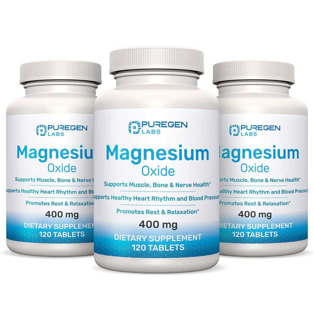 Magnesium 400mg [Hohe Potenz] Nahrungsergänzung – Magnesiumoxid für Immununterstützung, Muskelregeneration, Beinkrämpfe, Entspannung - 3er Pack | Insgesamt 360 Kapseln