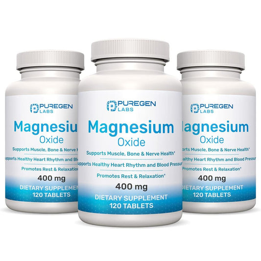 Magnesium 400mg [Hohe Potenz] Nahrungsergänzung – Magnesiumoxid für Immununterstützung, Muskelregeneration, Beinkrämpfe, Entspannung - 3er Pack | Insgesamt 360 Kapseln