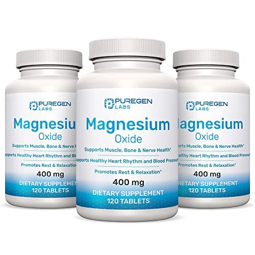 Magnesium 400mg [Hohe Potenz] Nahrungsergänzung – Magnesiumoxid für Immununterstützung, Muskelregeneration, Beinkrämpfe, Entspannung - 3er Pack | Insgesamt 360 Kapseln