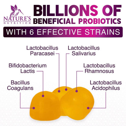 Probiotika für die Verdauungsgesundheit Gummis - 6 einzigartige Stämme für tägliche Immununterstützung & Darmgesundheit, unterstützt Verstopfung, Blähungen & Völlegefühl - Bestes probiotisches Nahrungsergänzungsmittel für Frauen & Männer - 60 Gummis
