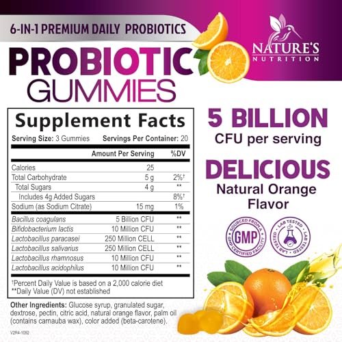 Probiotika für die Verdauungsgesundheit Gummis - 6 einzigartige Stämme für tägliche Immununterstützung & Darmgesundheit, unterstützt Verstopfung, Blähungen & Völlegefühl - Bestes probiotisches Nahrungsergänzungsmittel für Frauen & Männer - 60 Gummis