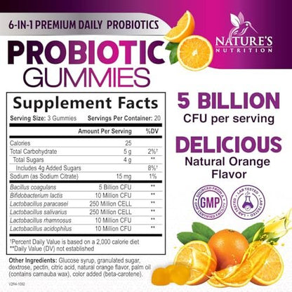 Probiotika für die Verdauungsgesundheit Gummis - 6 einzigartige Stämme für tägliche Immununterstützung & Darmgesundheit, unterstützt Verstopfung, Blähungen & Völlegefühl - Bestes probiotisches Nahrungsergänzungsmittel für Frauen & Männer - 60 Gummis