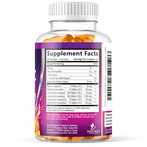 Probiotika für die Verdauungsgesundheit Gummis - 6 einzigartige Stämme für tägliche Immununterstützung & Darmgesundheit, unterstützt Verstopfung, Blähungen & Völlegefühl - Bestes probiotisches Nahrungsergänzungsmittel für Frauen & Männer - 60 Gummis