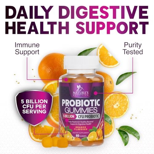 Probiotika für die Verdauungsgesundheit Gummis - 6 einzigartige Stämme für tägliche Immununterstützung & Darmgesundheit, unterstützt Verstopfung, Blähungen & Völlegefühl - Bestes probiotisches Nahrungsergänzungsmittel für Frauen & Männer - 60 Gummis
