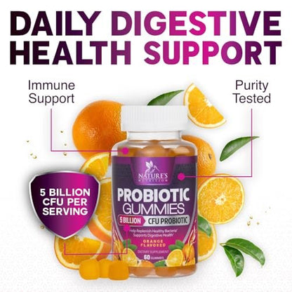 Probiotika für die Verdauungsgesundheit Gummis - 6 einzigartige Stämme für tägliche Immununterstützung & Darmgesundheit, unterstützt Verstopfung, Blähungen & Völlegefühl - Bestes probiotisches Nahrungsergänzungsmittel für Frauen & Männer - 60 Gummis