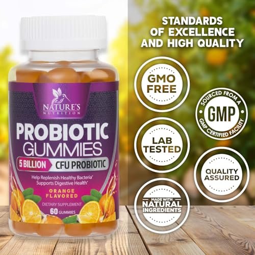 Probiotika für die Verdauungsgesundheit Gummis - 6 einzigartige Stämme für tägliche Immununterstützung & Darmgesundheit, unterstützt Verstopfung, Blähungen & Völlegefühl - Bestes probiotisches Nahrungsergänzungsmittel für Frauen & Männer - 60 Gummis