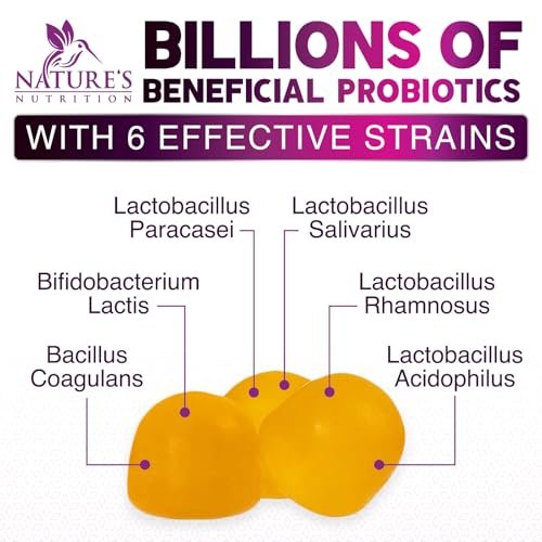 Probiotika für die Verdauungsgesundheit Gummis - 6 einzigartige Stämme für tägliche Immununterstützung & Darmgesundheit, unterstützt Verstopfung, Blähungen & Völlegefühl - Bestes probiotisches Nahrungsergänzungsmittel für Frauen & Männer - 60 Gummis