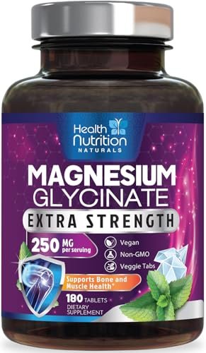 Magnesium Glycinat 250 mg pro Portion – Hochabsorbierendes, 100% cheliertes Magnesium – Unterstützt Muskeln, Nerven, Knochen und Herz – Glutenfrei, Nicht-GVO, Vegan – Hergestellt in den USA – 180 Tabletten