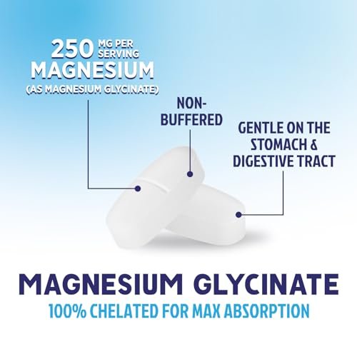Magnesium Glycinat 250 mg pro Portion – Hochabsorbierendes, 100% cheliertes Magnesium – Unterstützt Muskeln, Nerven, Knochen und Herz – Glutenfrei, Nicht-GVO, Vegan – Hergestellt in den USA – 180 Tabletten
