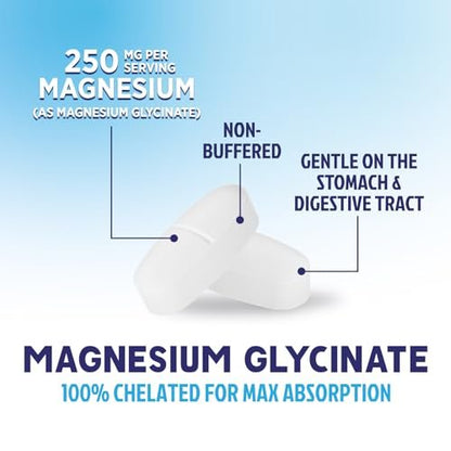 Magnesium Glycinat 250 mg pro Portion – Hochabsorbierendes, 100% cheliertes Magnesium – Unterstützt Muskeln, Nerven, Knochen und Herz – Glutenfrei, Nicht-GVO, Vegan – Hergestellt in den USA – 180 Tabletten