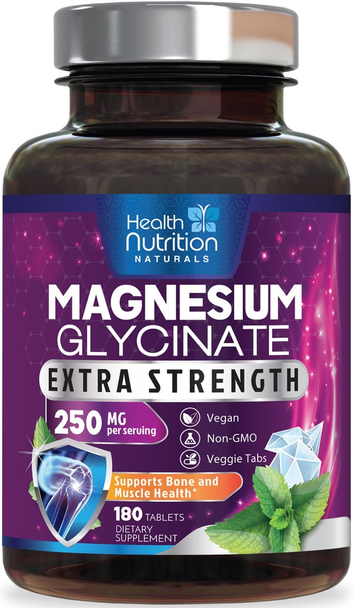 Magnesium Glycinat 250 mg pro Portion – Hochabsorbierendes, 100% cheliertes Magnesium – Unterstützt Muskeln, Nerven, Knochen und Herz – Glutenfrei, Nicht-GVO, Vegan – Hergestellt in den USA – 180 Tabletten