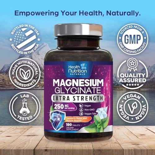 Magnesium Glycinat 250 mg pro Portion – Hochabsorbierendes, 100% cheliertes Magnesium – Unterstützt Muskeln, Nerven, Knochen und Herz – Glutenfrei, Nicht-GVO, Vegan – Hergestellt in den USA – 180 Tabletten